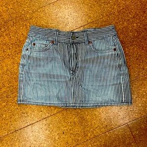 Vintage Seven for All Man Kind Blue and White striped denim mini skirt.